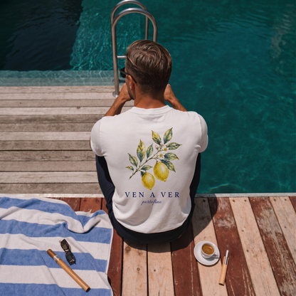 Portofino Lemon Tee white – worn, lifestyle photo