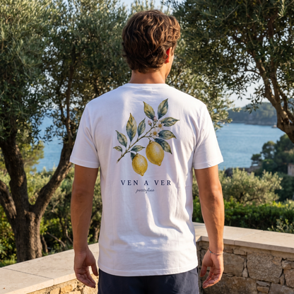 Portofino Lemon Tee white – worn, lifestyle photo